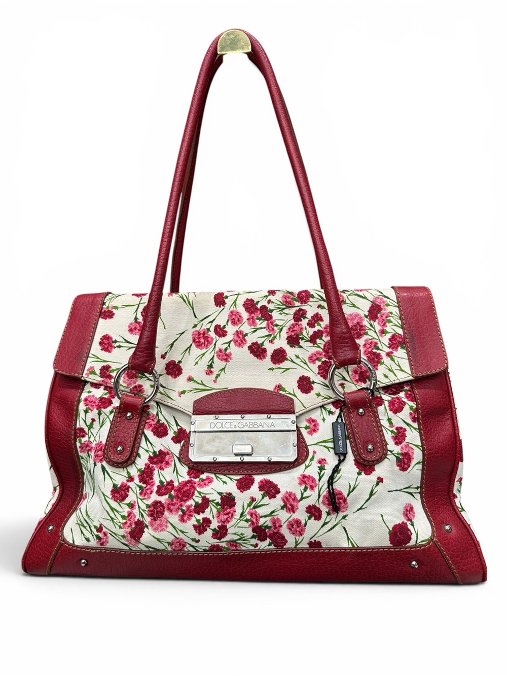 Dolce & Gabbana Carnation Floral Canvas & Leather Weekender Satchel with COA